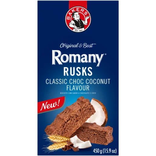 Bakers Romany Classic Choc Coconut Flavour Rusks 450g — Aubergine Foods
