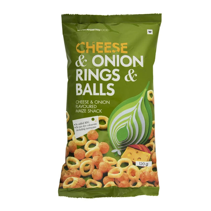 Woolworths Cheese and Onion Rings and Balls Maize Snack 120g