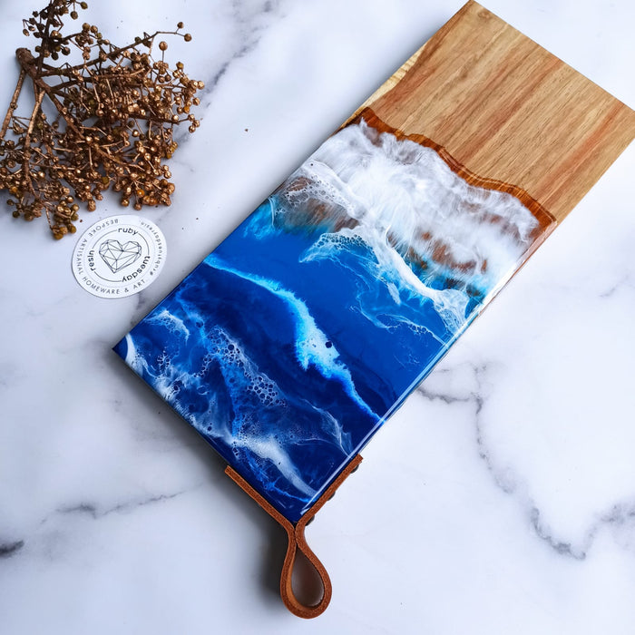 Ruby Tuesday Resin Kiaat Wooden Ocean Serving Boards with Leather Strap