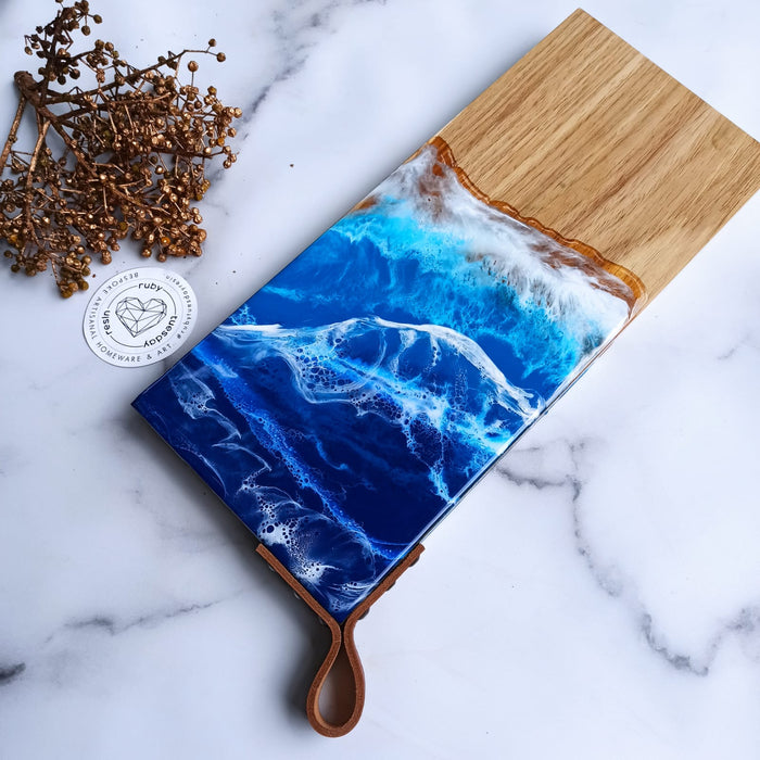 Ruby Tuesday Resin Kiaat Wooden Ocean Serving Boards with Leather Strap