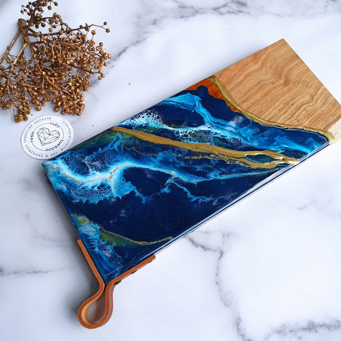 Ruby Tuesday Resin Kiaat Wooden Ocean Serving Boards with Leather Strap