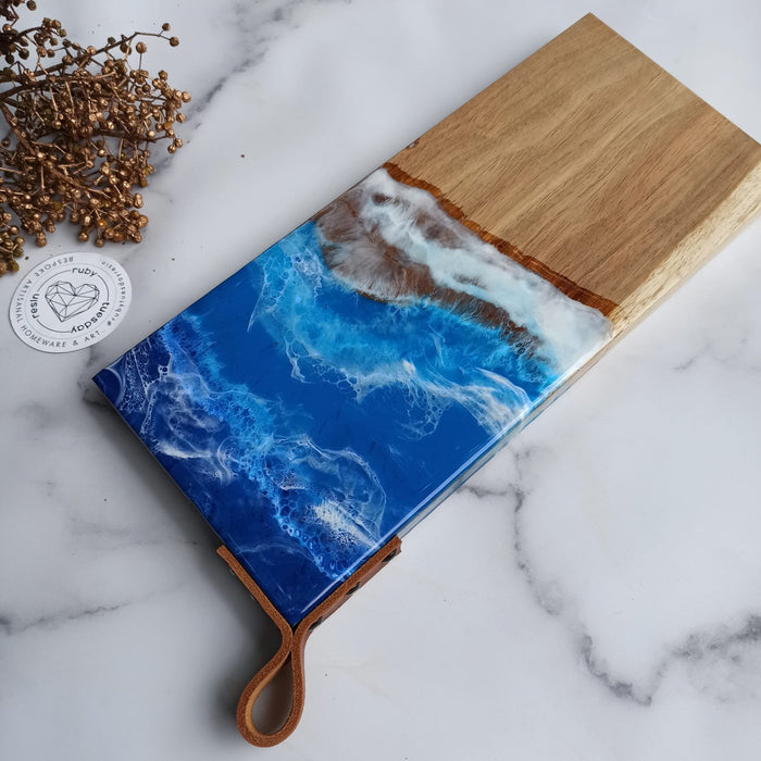 Ruby Tuesday Resin Kiaat Wooden Ocean Serving Boards with Leather Strap