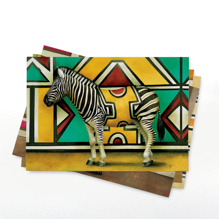 Wildlife Ndebele Recycled Placemats - Elephant, Cheetah. Zebra, Hippo (Set of 4)