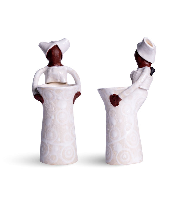 Ceramic African Lady Ubuntu Vase White on White