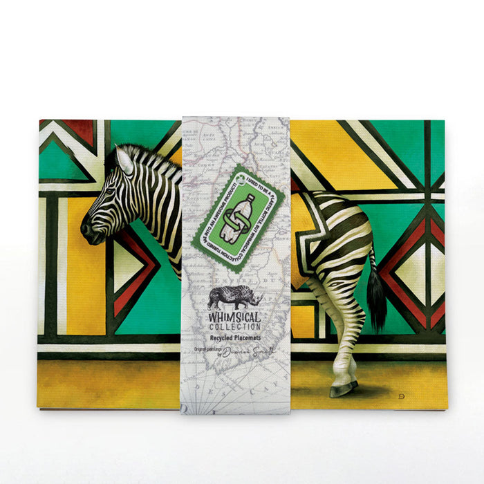 Wildlife Ndebele Recycled Placemats - Elephant, Cheetah. Zebra, Hippo (Set of 4)