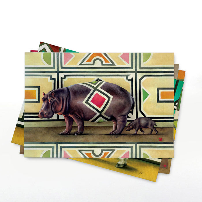 Wildlife Ndebele Recycled Placemats - Elephant, Cheetah. Zebra, Hippo (Set of 4)