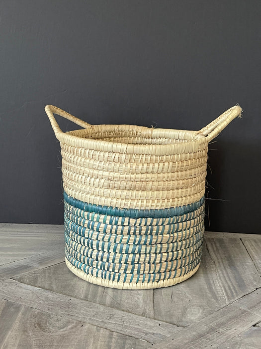 Handwoven Rattan Teal & Natural Baskets