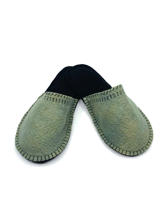 Wool Felted Light Grey Sashiko Slippers