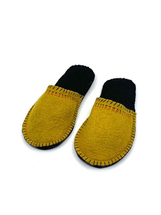 Wool Felted Yellow Sashiko Slippers