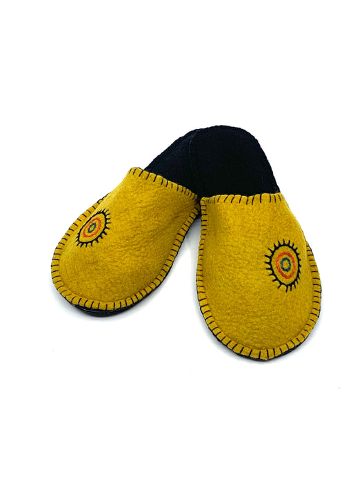 Wool Felted Yellow Circle Slippers