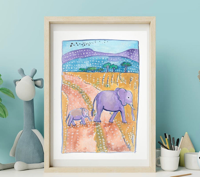 Elephants in African Savannah Print