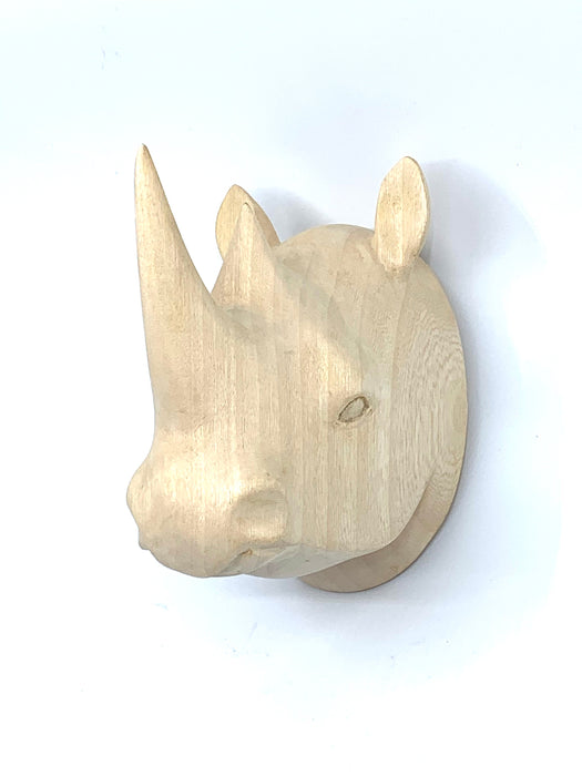 Large Hand Carved Jacaranda Rhino Head Wall Hanging