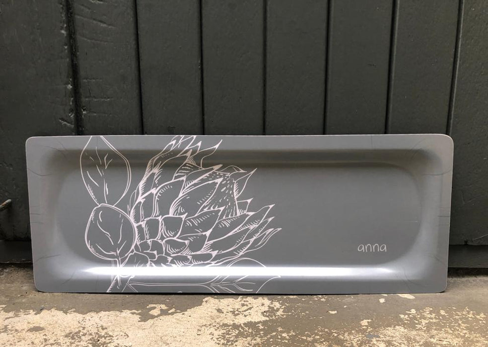 Anna's Light Grey Protea Rectangular Melamine Tray