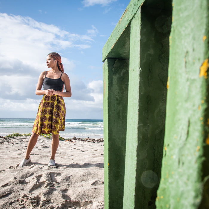 Traditional African Yellow Ankara Wax Print High Waisted Skirt