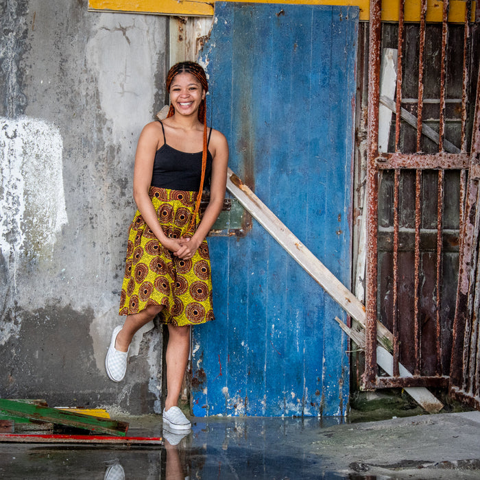 Traditional African Yellow Ankara Wax Print High Waisted Skirt