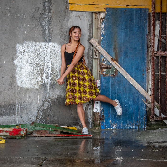 Traditional African Yellow Ankara Wax Print High Waisted Skirt