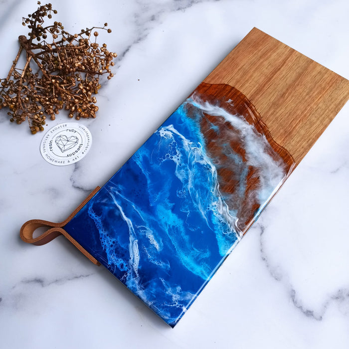 Ruby Tuesday Resin Kiaat Wooden Ocean Serving Boards with Leather Strap