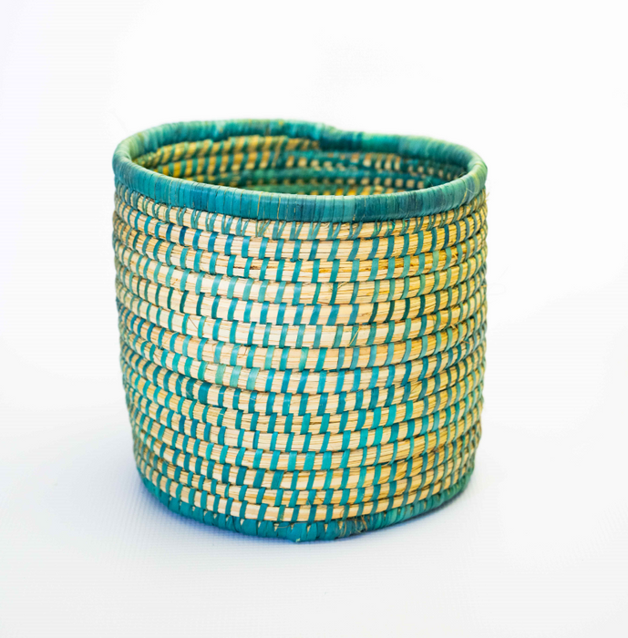 Handwoven Rattan Teal & Natural Baskets