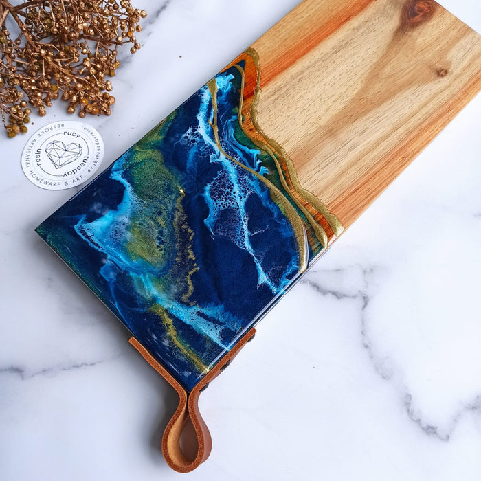 Ruby Tuesday Resin Kiaat Wooden Ocean Serving Boards with Leather Strap