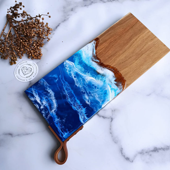 Ruby Tuesday Resin Kiaat Wooden Ocean Serving Boards with Leather Strap