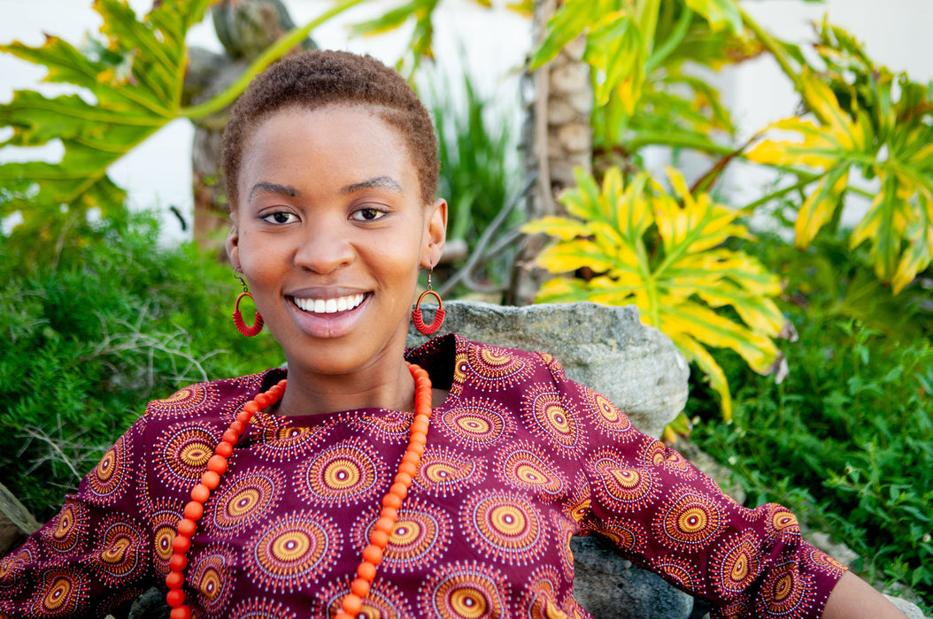 Traditional African Maroon & Orange Ankara Print Blouse