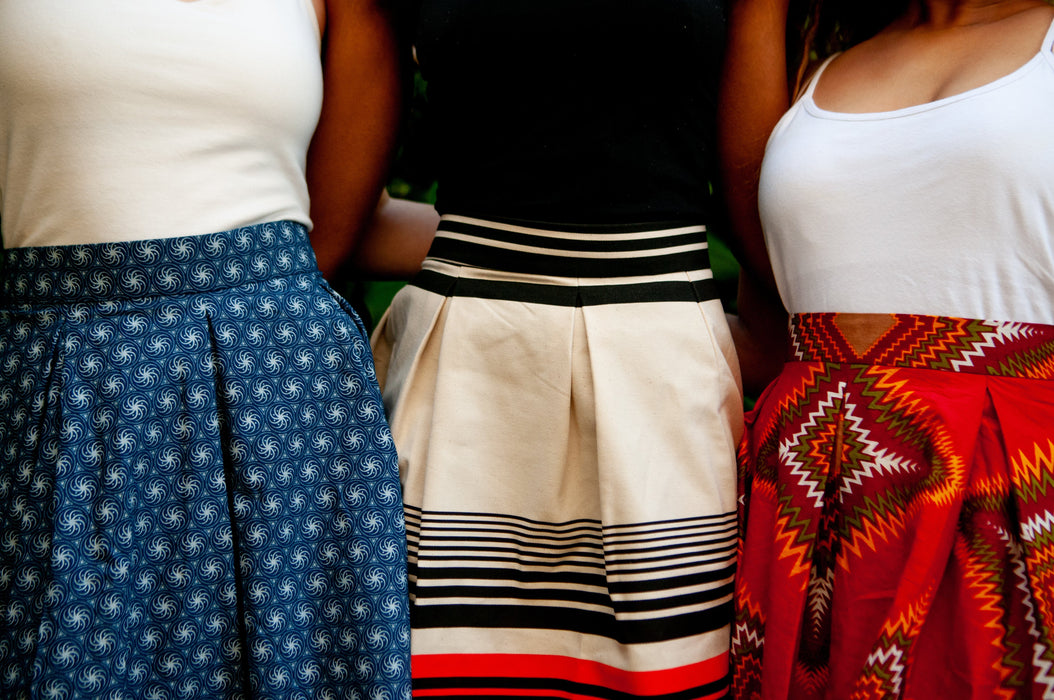 Traditional African Blue Shweshwe Wax Print High Waisted Skirt