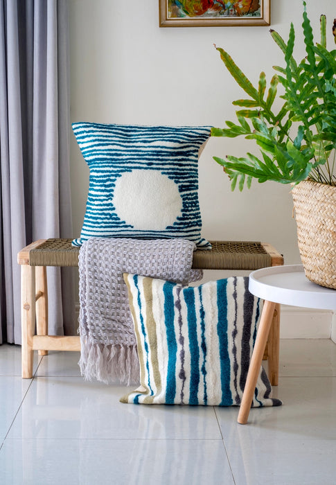Hand Felted Teal Full Moon Pillow Cover