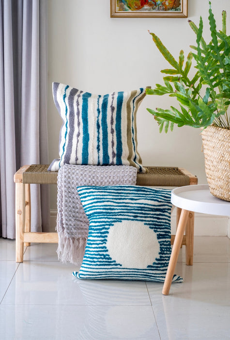 Hand Felted Teal Chunky Stripe Pillow Cover