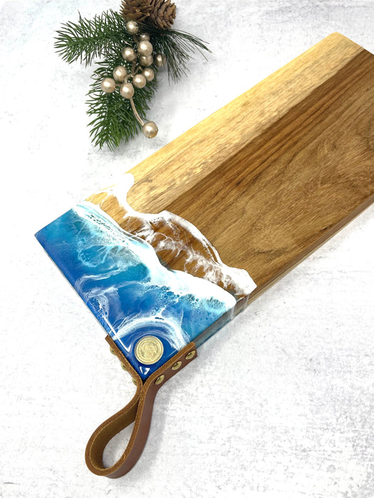 Ruby Tuesday Resin Kiaat Wooden Ocean Serving Boards with Leather Strap