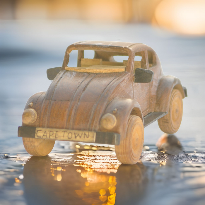 Wooden Volkswagen Beetle Toy w/ Cape Town License Plate