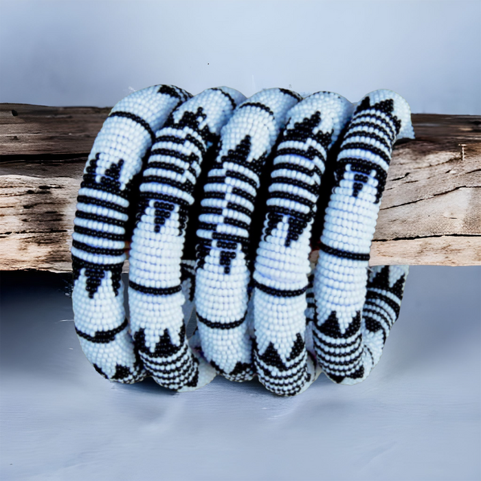 Zulu Beaded Rope Bangle in White & Black