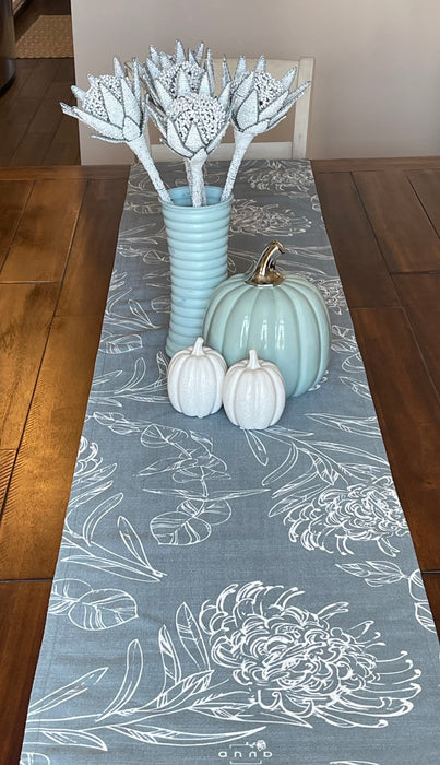 Anna's Blue Protea Linen Table Runner