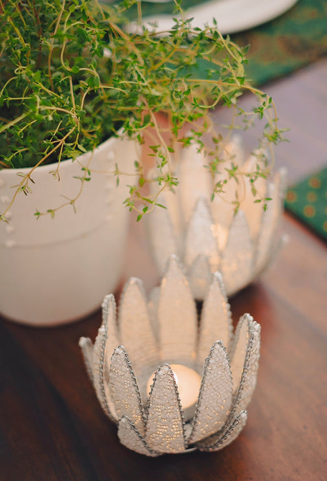 White Protea Tea Light Holder