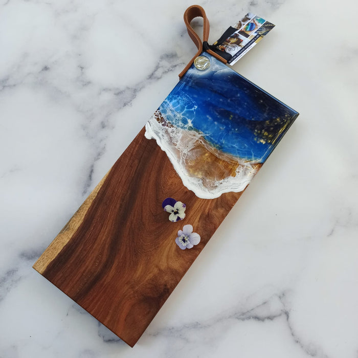 Ruby Tuesday Resin Kiaat Wooden Ocean Serving Boards with Leather Strap