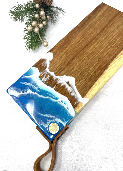 Ruby Tuesday Resin Kiaat Wooden Ocean Serving Boards with Leather Strap