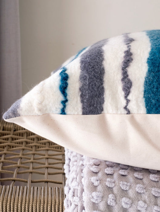 Hand Felted Teal Chunky Stripe Pillow Cover