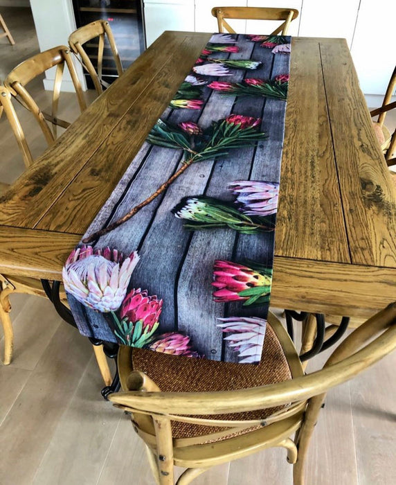 Anna's Bunch of Proteas Linen Table Runner