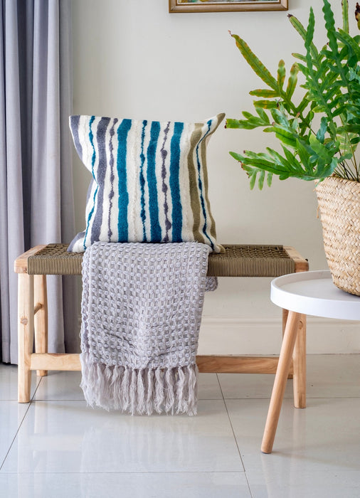 Hand Felted Teal Chunky Stripe Pillow Cover