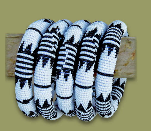 Zulu Beaded Rope Bangle in White & Black