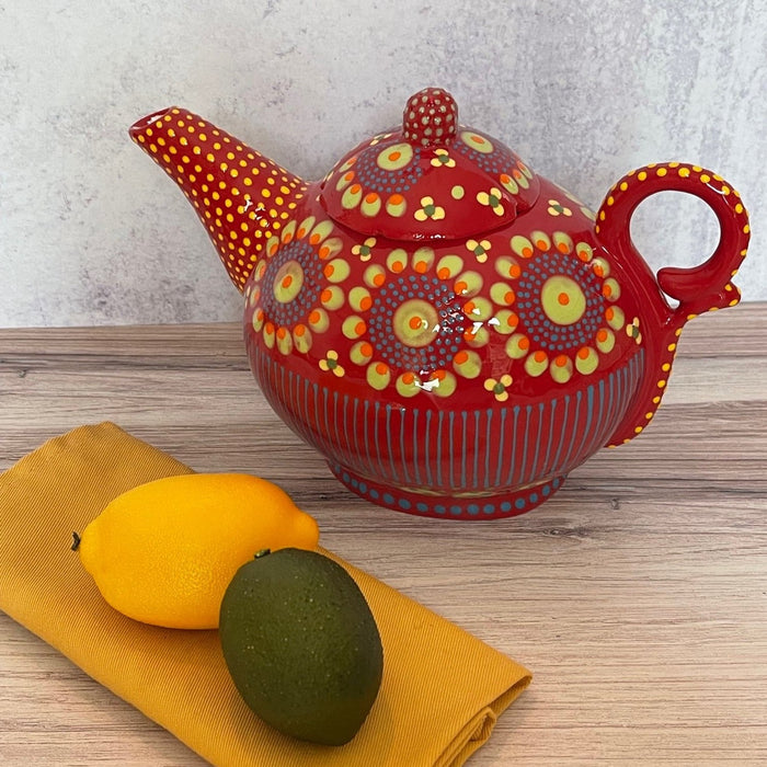 Potters Hand Painted Trillium Red Teapot