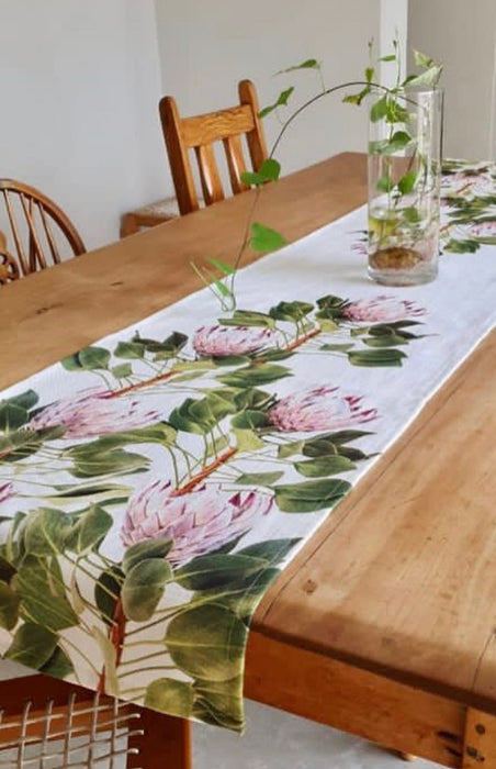 Anna's Leafy Protea Linen Table Runner