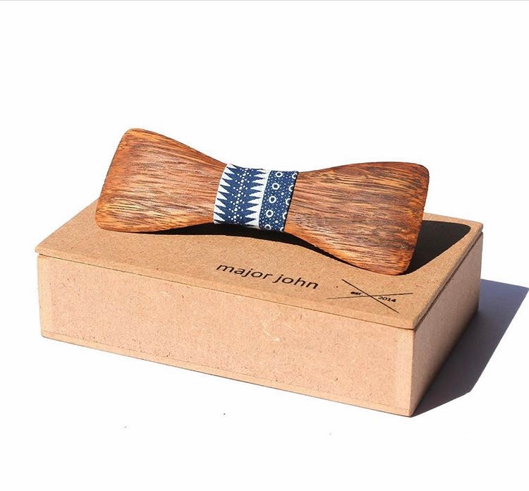 Major John Partridge Timber and Blue and White Shweshwe Fabric Bow Tie