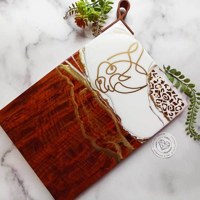 Ruby Tuesday Resin Large Kiaat Wood Rhino Serving Board with Leather Strap