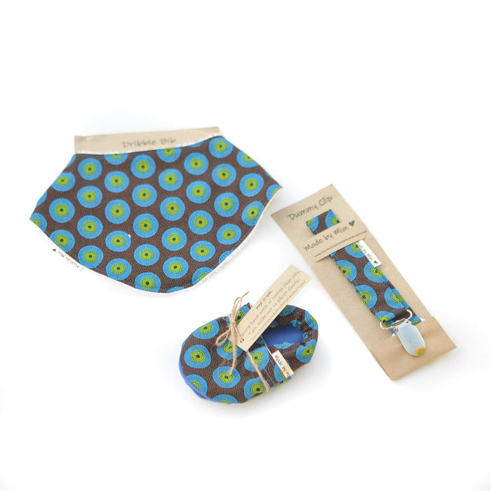 Shweshwe Baby Matching Bib, Slippers & Pacifier Clip