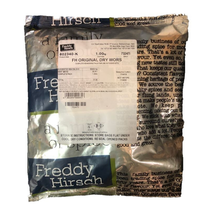 Freddy Hirsch Original Dry Wors Seasoning (1 Kg) from South Africa - AubergineFoods.com 
