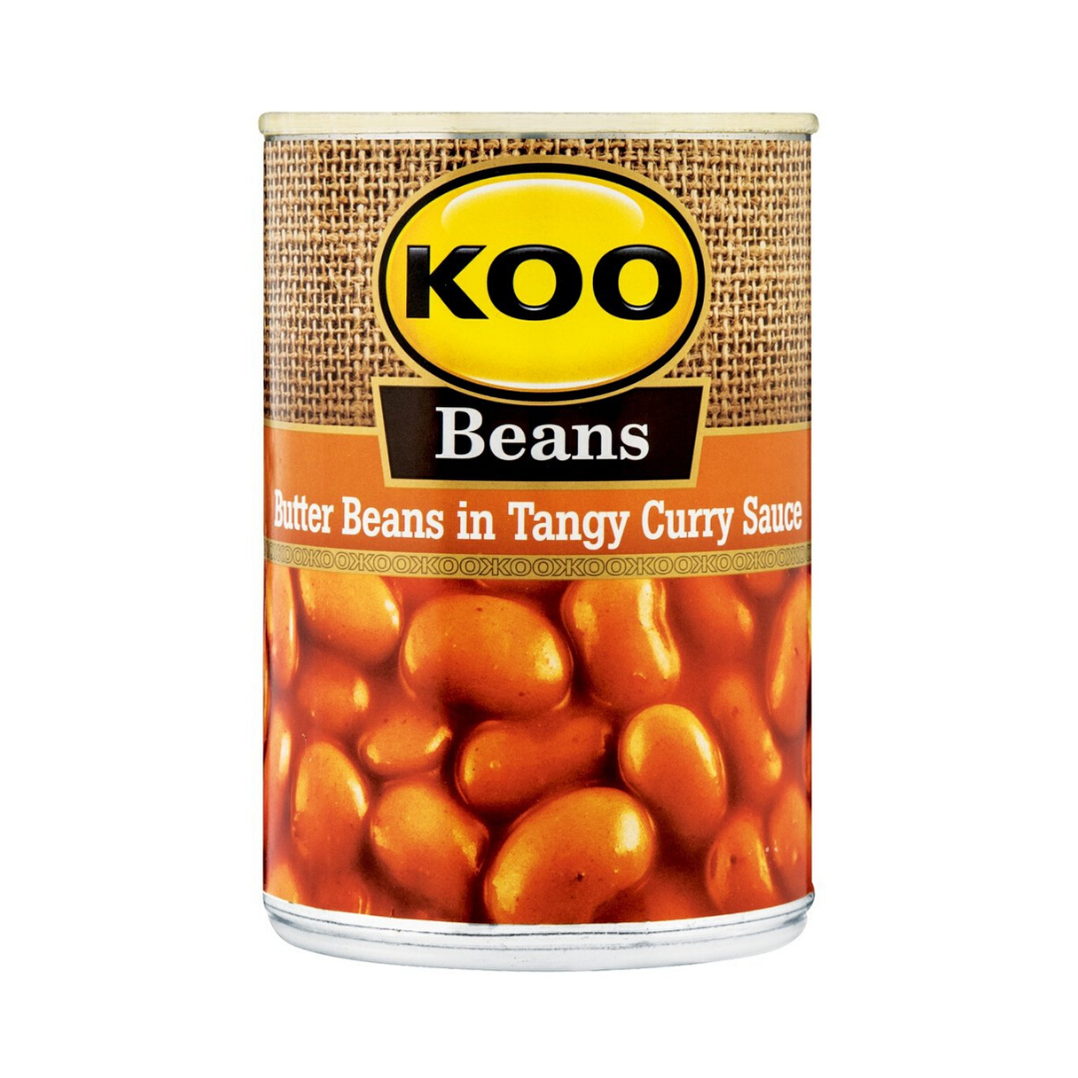 KOO Butter Beans in Tangy Curry Sauce, 410g — Aubergine Foods