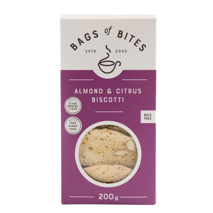 Bags of Bites Almond & Citrus Biscotti - Milk Free, 200g