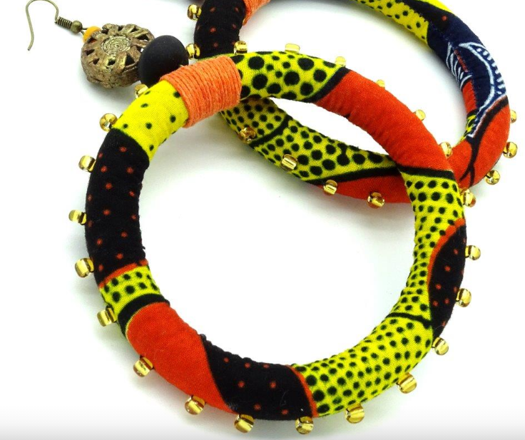 African Wax Print Textile Hoop Earrings