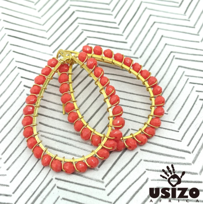 Designer Zulu Beaded Eco Drop Earrings with Gold Fittings