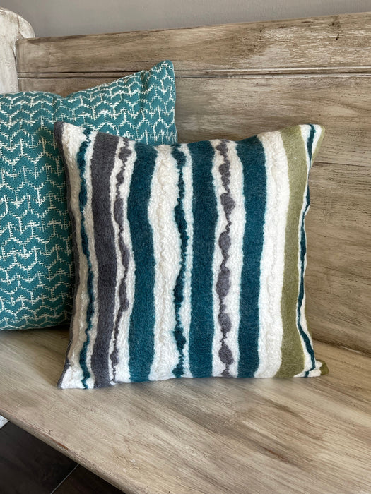 Hand Felted Teal Chunky Stripe Pillow Cover